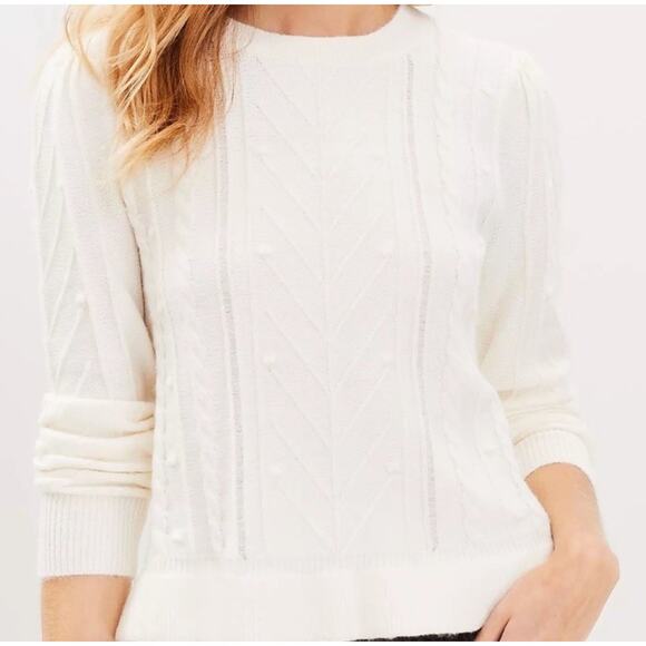 Women's LOFT textured Sweater New Size Large Cream Pullover Peplum Bottom - Picture 7 of 7
